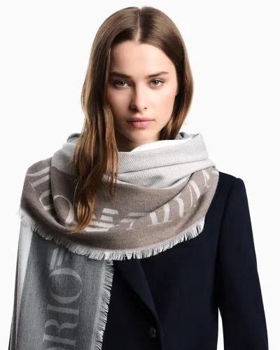 Emporio Armani Stole With Stripes And Fringed Edges In Multi