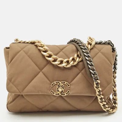 Pre-owned Chanel Brown Quilted Nylon Large 19 Flap Bag
