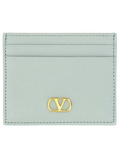 Valentino Garavani Blue Vlogo Signature Grainy Calfskin Card Holder In Wtw Sky Grey