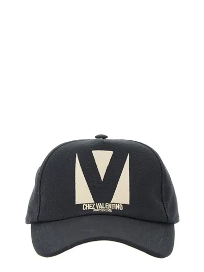 Valentino Garavani Black Baseball Cap With Butter Logo In Adjustable Cotton Women