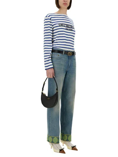 Valentino Long Sleeve Cotton T-shirt With Striped Pattern