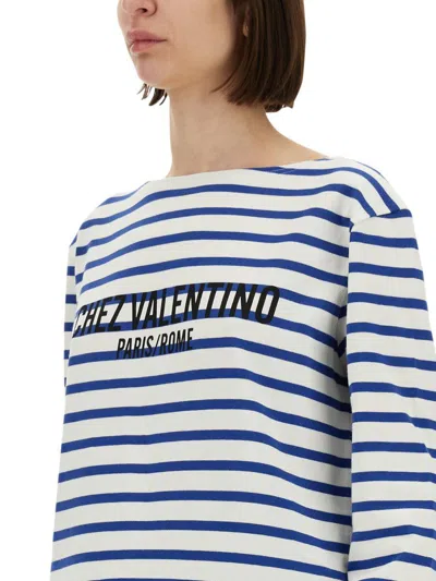 Valentino Long Sleeve Cotton T-shirt With Striped Pattern
