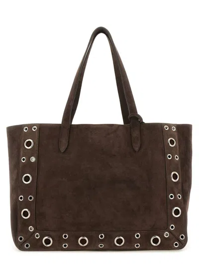Valentino Suede Shoulder Bag With Maxi Metal Studs In Brown