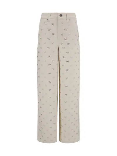 Self-portrait Self Portrait Women Cream Denim Diamante Bow Jeans