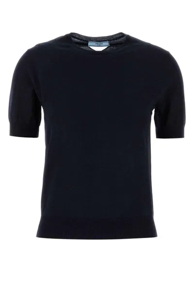 Prada Midnight Wool Short Sleeve Sweater