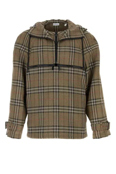 Burberry Half-zip Jacket With Check Pattern In Silk Blend Men