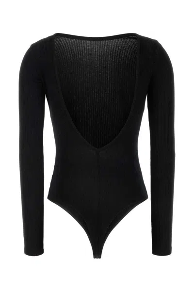 Agolde Ribbed Texture Long Sleeves Scoop Back Bodysuit