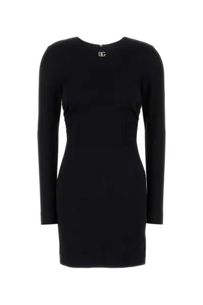 Dolce & Gabbana Short Milano Rib Dress With Dg Logo