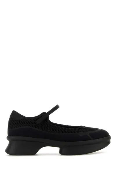 Prada Mesh Upper Round Toe Rubber Sole Ballerinas In Black