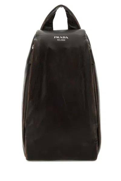 Prada Structured Leather Backpack With Logo Zipper Closure