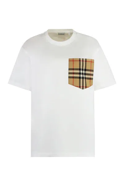 Burberry Women White Jersey Checked Twill-trimmed Cotton-jersey T-shirt Tee Shirt