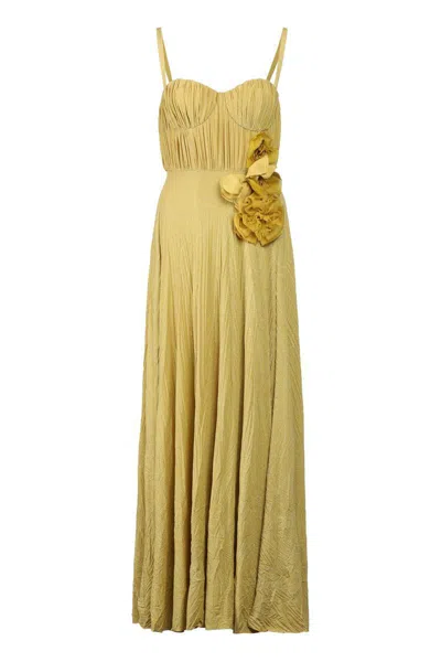 Elisabetta Franchi Red Carpet Dress Made Of Lurex Jersey Fabric With Embroidered Flower