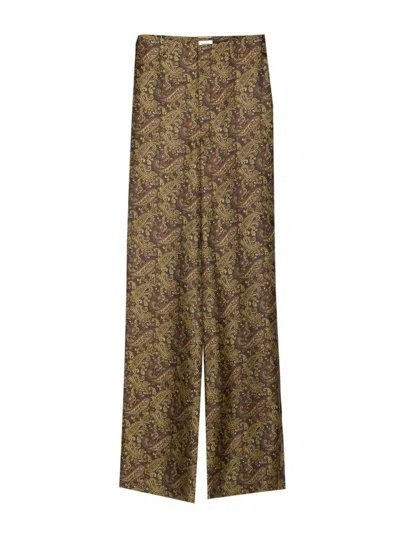 Saint Laurent Paisley Print Twill Pants In Green