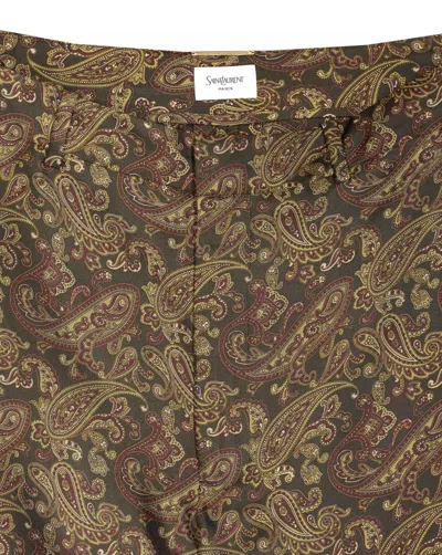 Saint Laurent Paisley Print Twill Pants In Green