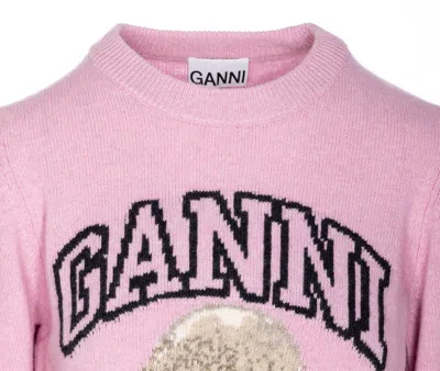 Ganni Womens Chalk Pink Poodle Logo-motif Wool-blend Knit Jumper Xs In Pink