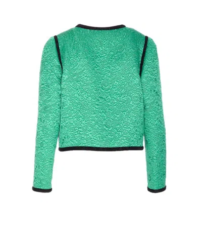 Valentino Womens Pure Green Floral Crop Wool And Silk Jacket