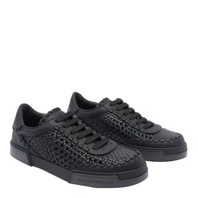 Dolce & Gabbana Round Toe Leather Low Top Sneakers