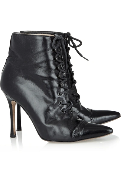 Manolo Blahnik Lace-up Leather Ankle Boots