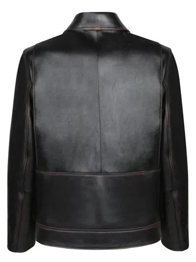 Paul Smith Distressed Brown Leather Jacket With Central Zipper And Side Pockets