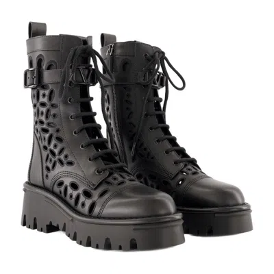 Valentino Cutout Leather Combat Boot