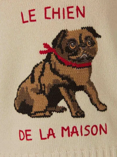 Valentino Butter-coloured Sweater With Le Chien De La Maison Embroidery In Nude