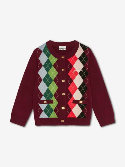 Ganni Womens Tawny Port Rhombus-print Round-neck Wool And Cashmere Cardigan Xl