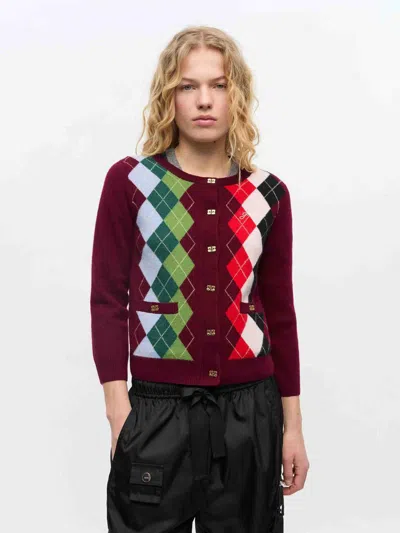 Ganni Womens Tawny Port Rhombus-print Round-neck Wool And Cashmere Cardigan Xl