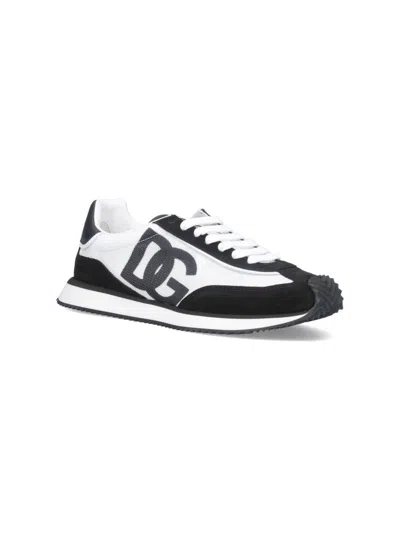 Dolce & Gabbana Men Low-top Mesh Sneakers With Suede Inserts In White