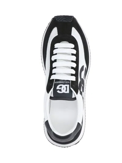 Dolce & Gabbana Men Low-top Mesh Sneakers With Suede Inserts In White
