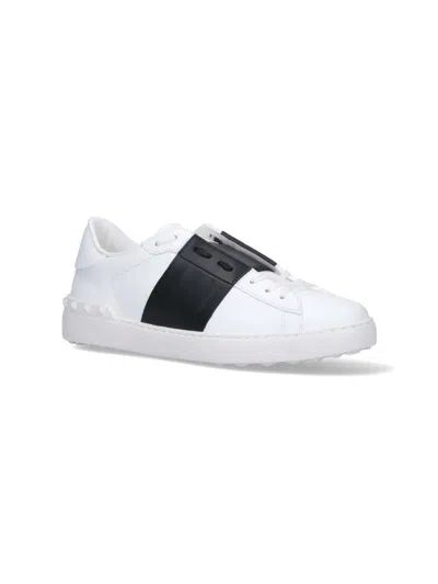 Valentino Navy Blue Leather Open Sneakers With Black Band