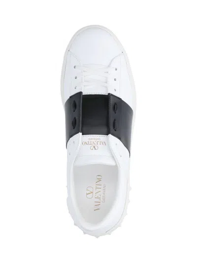 Valentino Navy Blue Leather Open Sneakers With Black Band