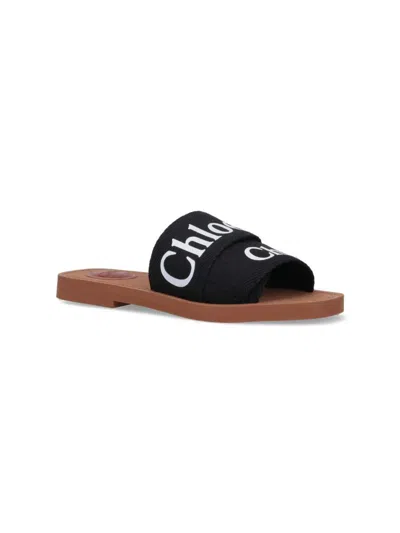 Chloé Black Woody Sandals In Black