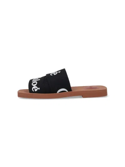 Chloé Black Woody Sandals In Black