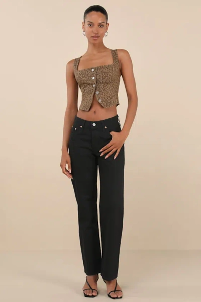 Lulus Ozella Brown Leopard Button-front Sleeveless Crop Top In Animal Print