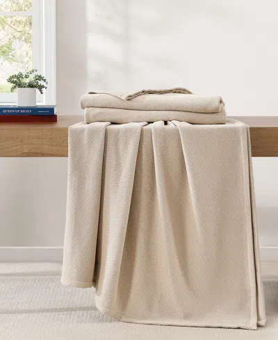 Tommy Hilfiger Solid Cotton Pique Blanket, Twin