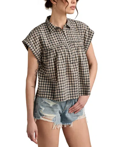 Lucky Brand Women's Cotton Pintuck Button-front Top In Black