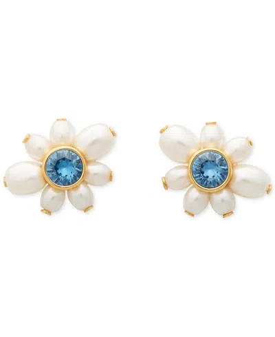 Kate Spade Gold-tone Color Cubic Zirconia & Imitation Pearl Flower Stud Earrings