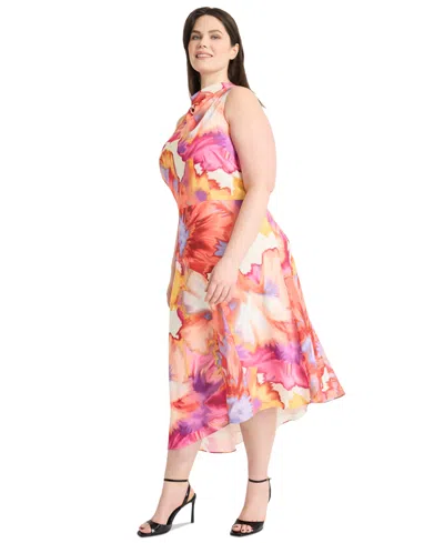Maggy London Plus Size Printed Asymmetric-hem Midi Dress In Multi