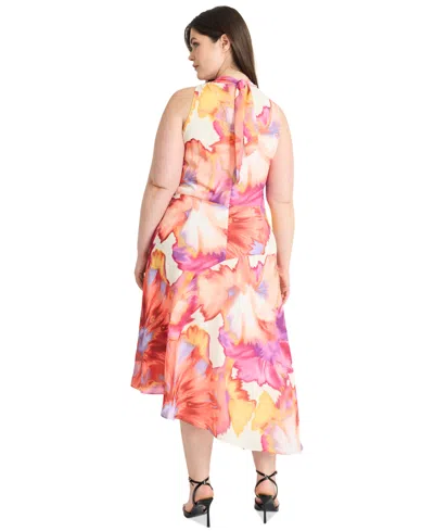 Maggy London Plus Size Printed Asymmetric-hem Midi Dress In Multi