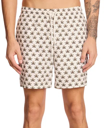 Paisley & Gray Men's Gilligan Printed Drawstring 6" Swim Trunks In White