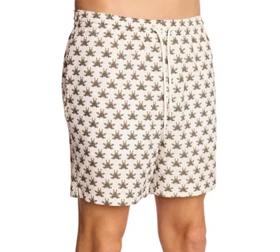 Paisley & Gray Men's Gilligan Printed Drawstring 6" Swim Trunks In White