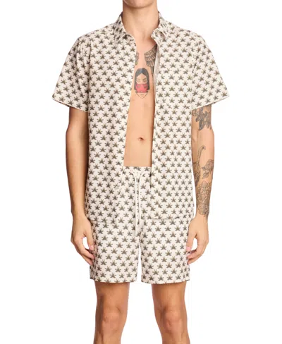 Paisley & Gray Men's Gilligan Printed Drawstring 6" Swim Trunks In White