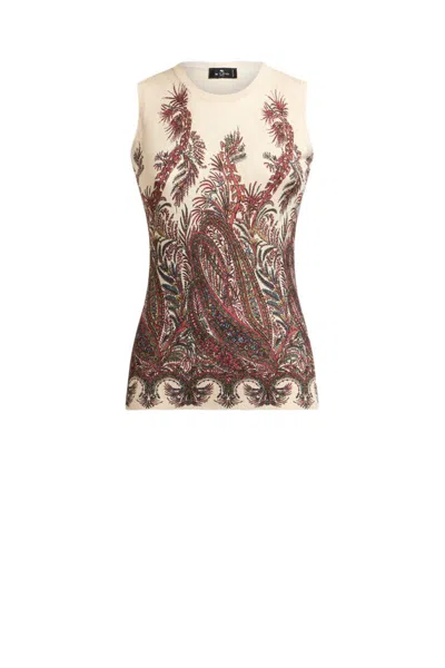Etro , Silk And Cashmere Top With Placed Print, Woman, Multicolour, Size 44