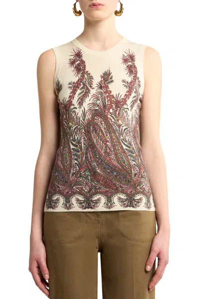 Etro , Silk And Cashmere Top With Placed Print, Woman, Multicolour, Size 44