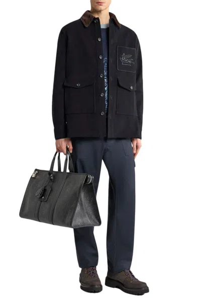 Etro Floral Jacquard Wool Sweater In Blue