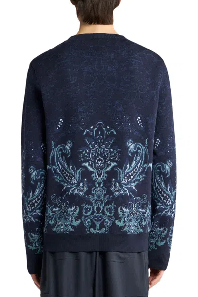 Etro Floral Jacquard Wool Sweater In Blue