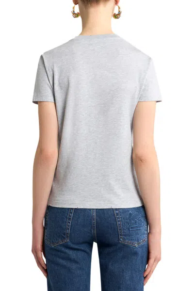 Etro Floral Crew Neck Short Sleeve Top In Gray
