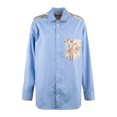 Pierre-louis Mascia Light Blue Striped And Floral Shirt