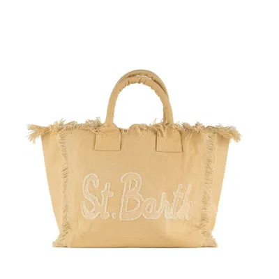 Mc2 Saint Barth Beige Canvas Shoulder Bag With St.barth Patch.