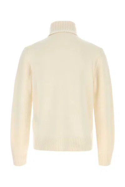 Tom Ford Cashmere Turtleneck Sweater With Ribbed Cuffs And Hem In Neutral